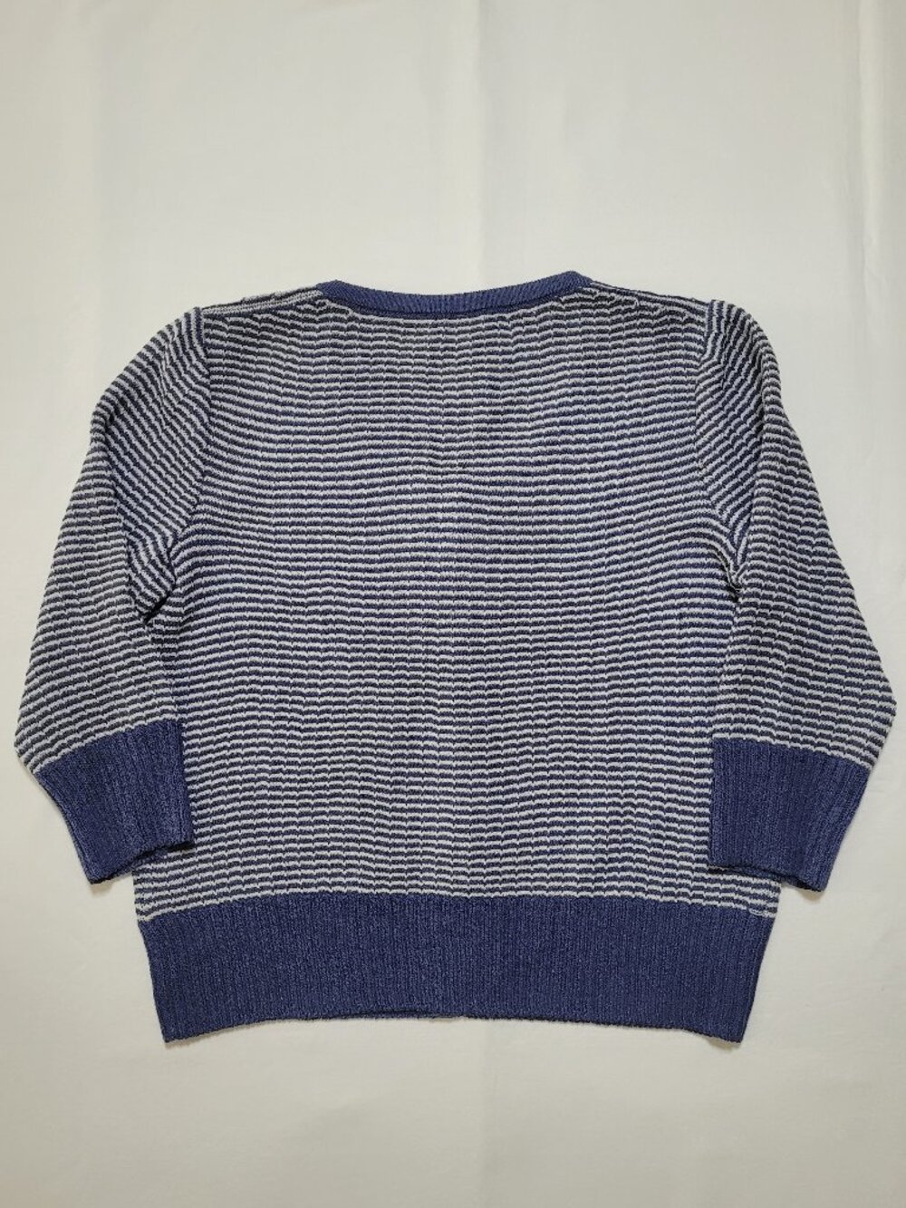 St. John Sport Striped Knit Cardigan Sweater Navy Blue White Small Coastal - Picture 2 of 9